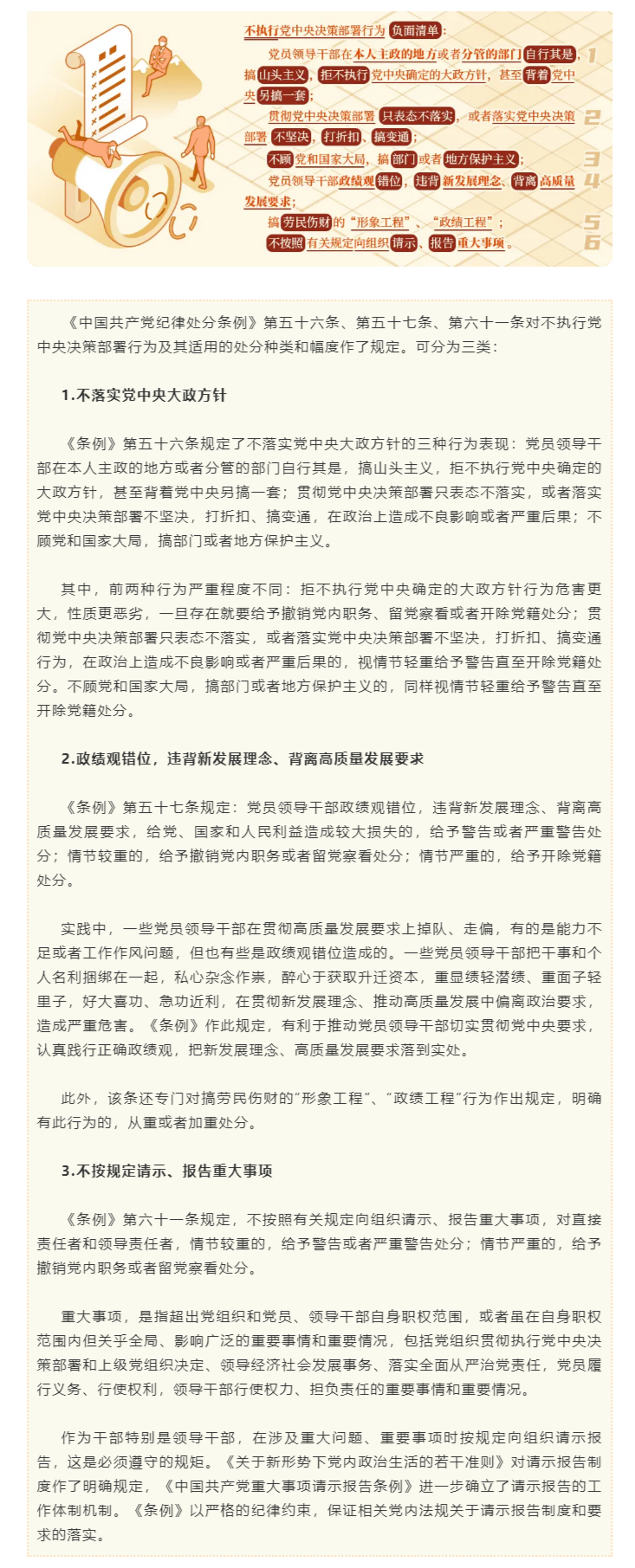 党纪学习教育·每日一课⑯哪些行为属于不执行党中央决策部署?相关的处分规定有哪些?.png